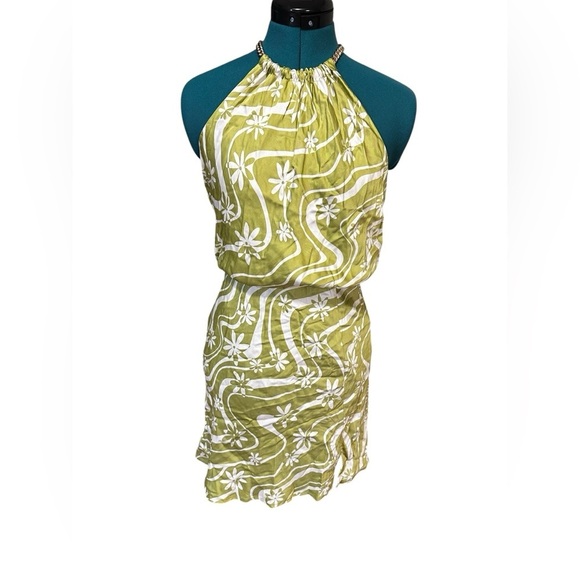 ASTR the label Women's Quinta Dress Celery Green Floral Halter Necklace Small - Picture 4 of 12